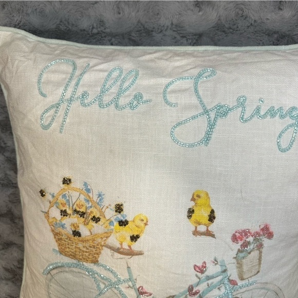 The Carrot Patch Decorative Down Pillow Hello Spring 20" x 20" Bicycle Beading - Picture 8 of 11